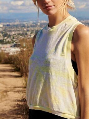 Free People Movement Bright Yellow Sheer Stripe Relaxed Muscle Tank Small EUC